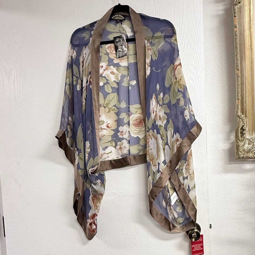 Bohemian Style Silk Shrug In Blue Size S/M